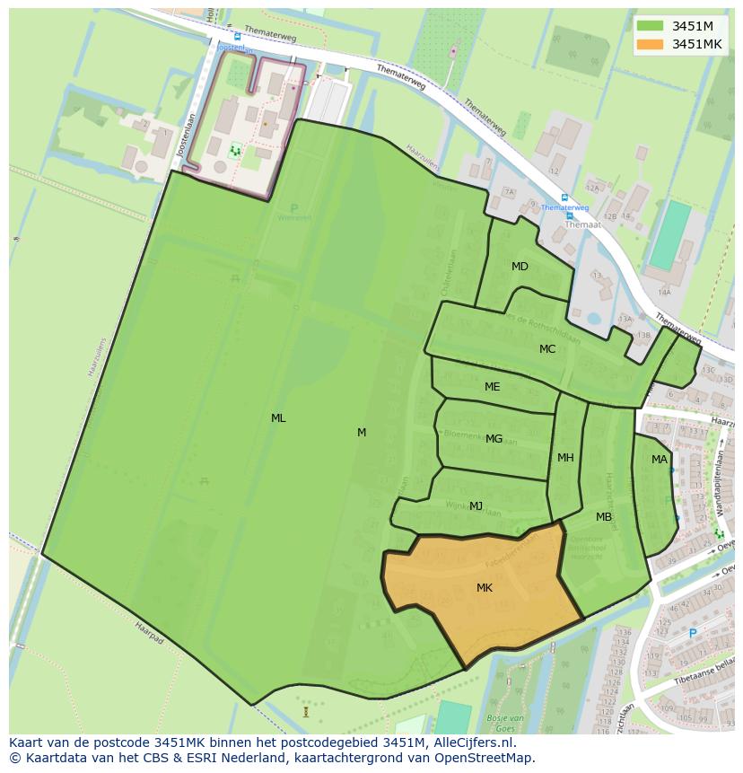 Afbeelding van het postcodegebied 3451 MK op de kaart.