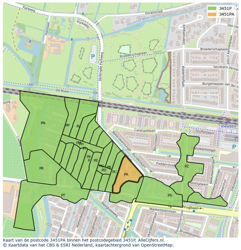 Afbeelding van het postcodegebied 3451 PA op de kaart.