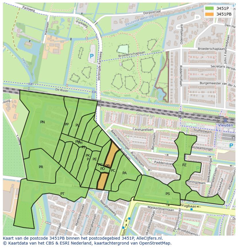 Afbeelding van het postcodegebied 3451 PB op de kaart.