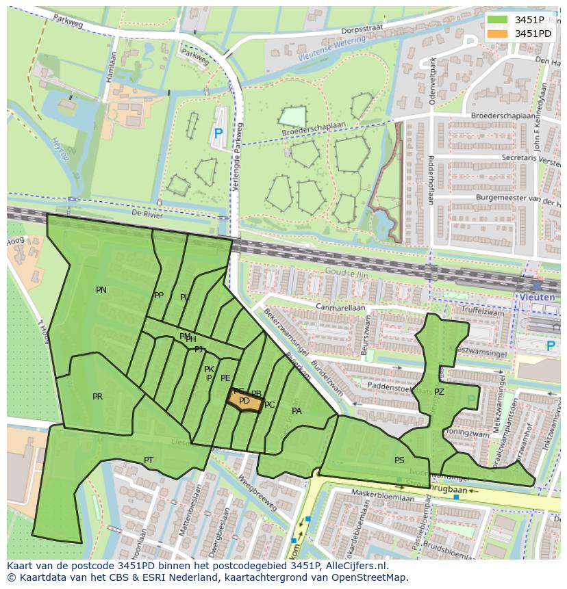 Afbeelding van het postcodegebied 3451 PD op de kaart.