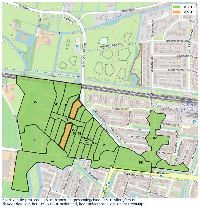 Afbeelding van het postcodegebied 3451 PJ op de kaart.