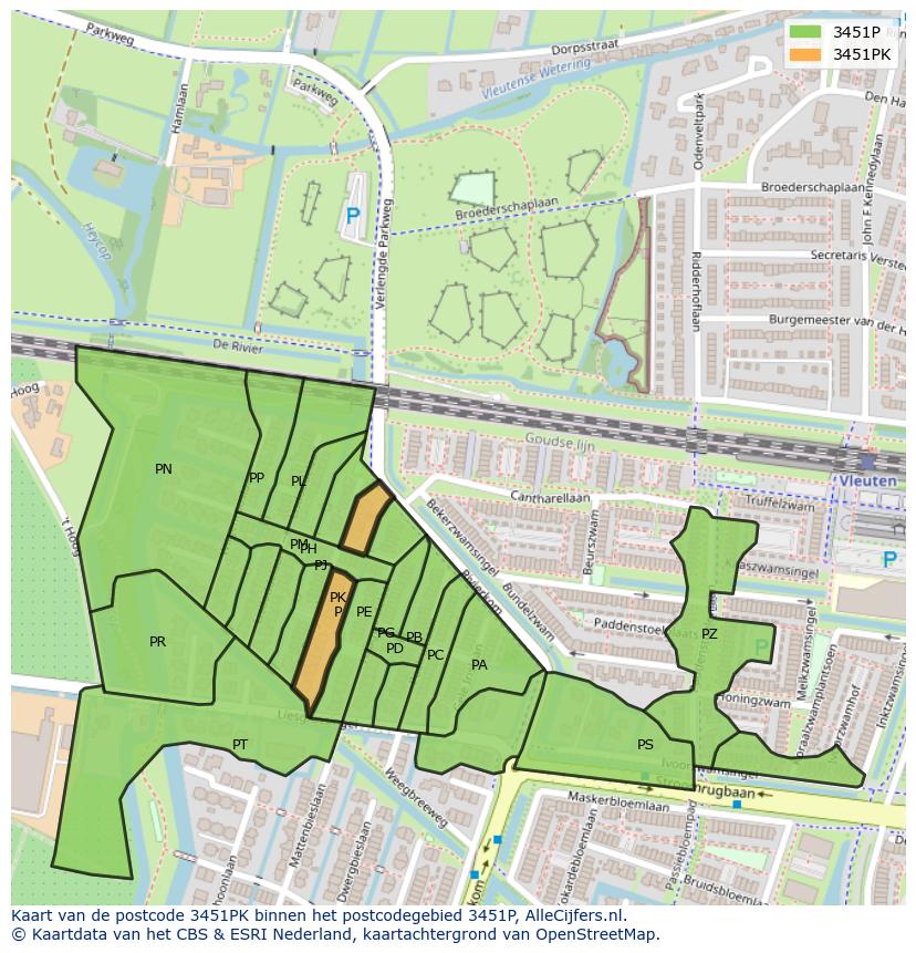 Afbeelding van het postcodegebied 3451 PK op de kaart.