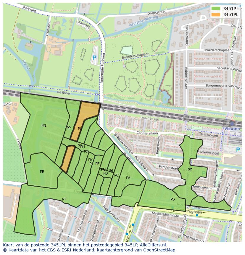 Afbeelding van het postcodegebied 3451 PL op de kaart.