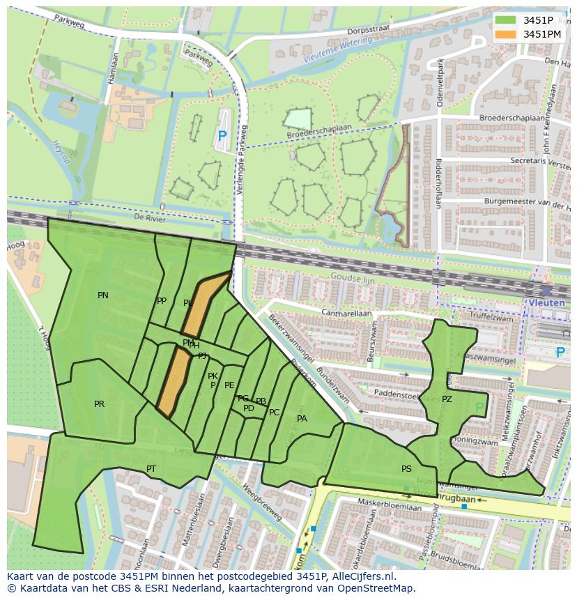 Afbeelding van het postcodegebied 3451 PM op de kaart.