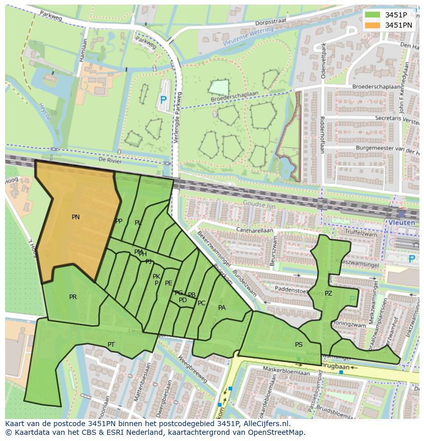 Afbeelding van het postcodegebied 3451 PN op de kaart.