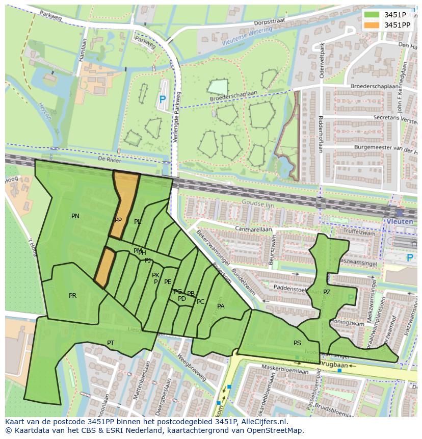 Afbeelding van het postcodegebied 3451 PP op de kaart.