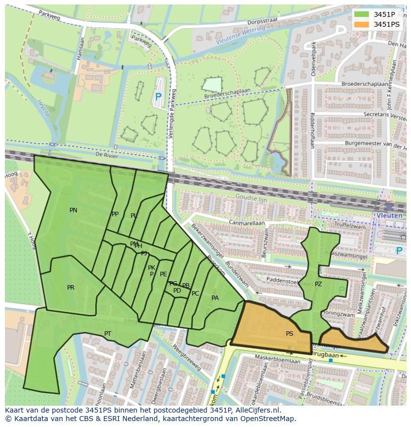 Afbeelding van het postcodegebied 3451 PS op de kaart.