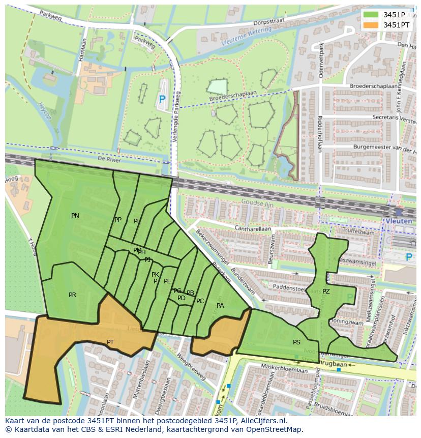 Afbeelding van het postcodegebied 3451 PT op de kaart.