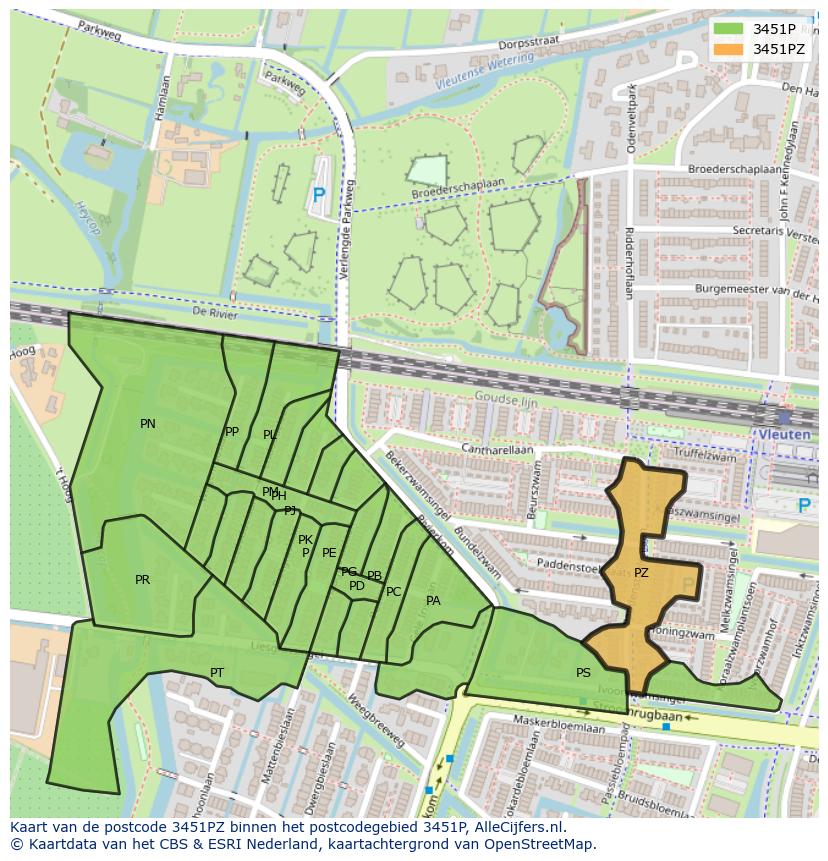 Afbeelding van het postcodegebied 3451 PZ op de kaart.