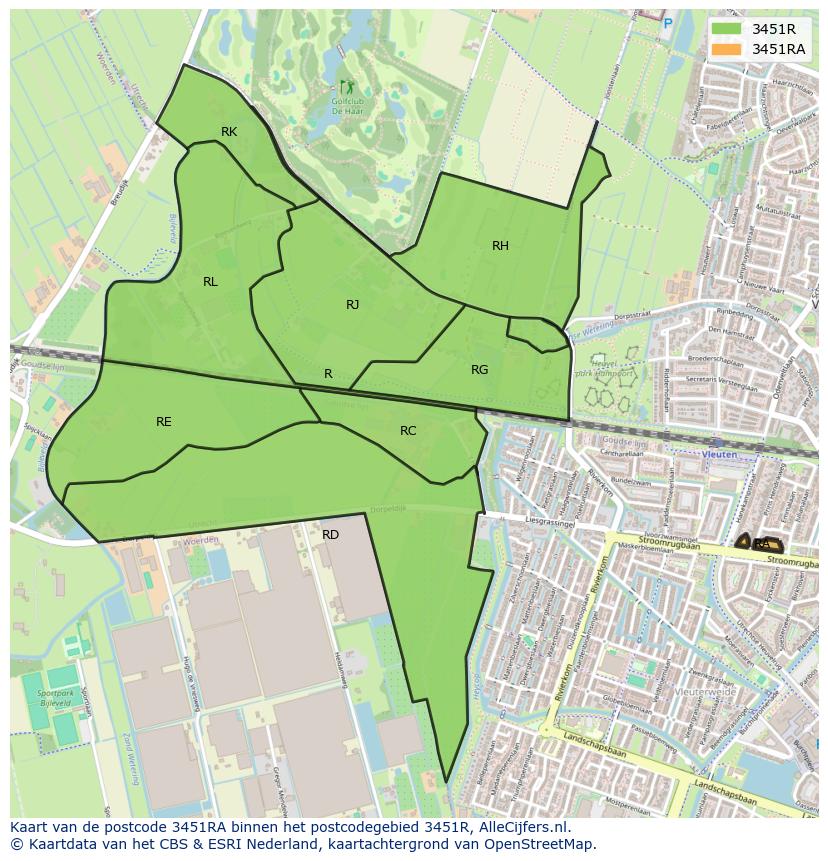 Afbeelding van het postcodegebied 3451 RA op de kaart.