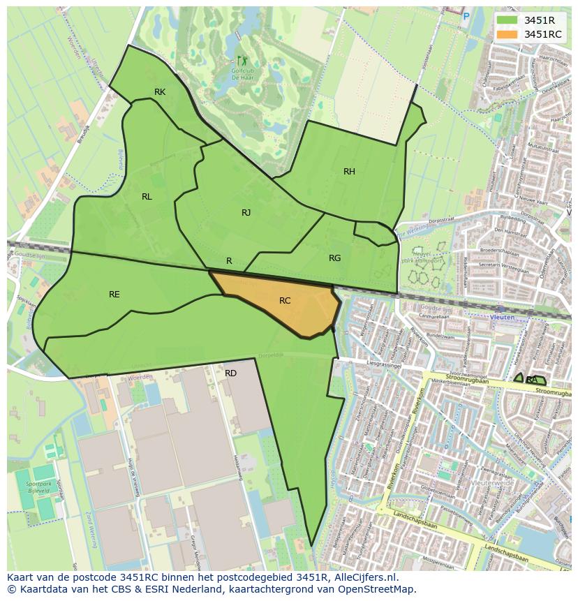 Afbeelding van het postcodegebied 3451 RC op de kaart.