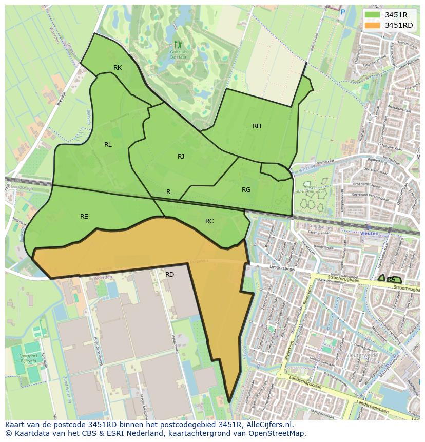 Afbeelding van het postcodegebied 3451 RD op de kaart.
