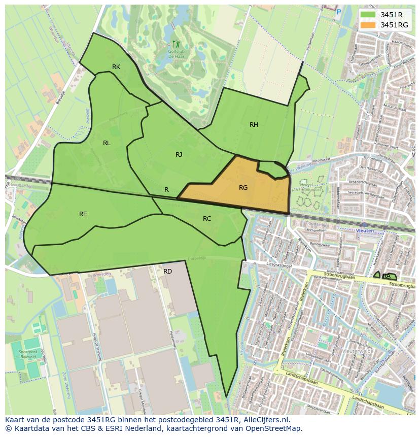 Afbeelding van het postcodegebied 3451 RG op de kaart.
