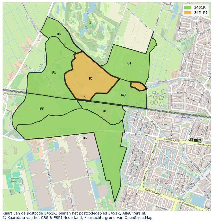 Afbeelding van het postcodegebied 3451 RJ op de kaart.