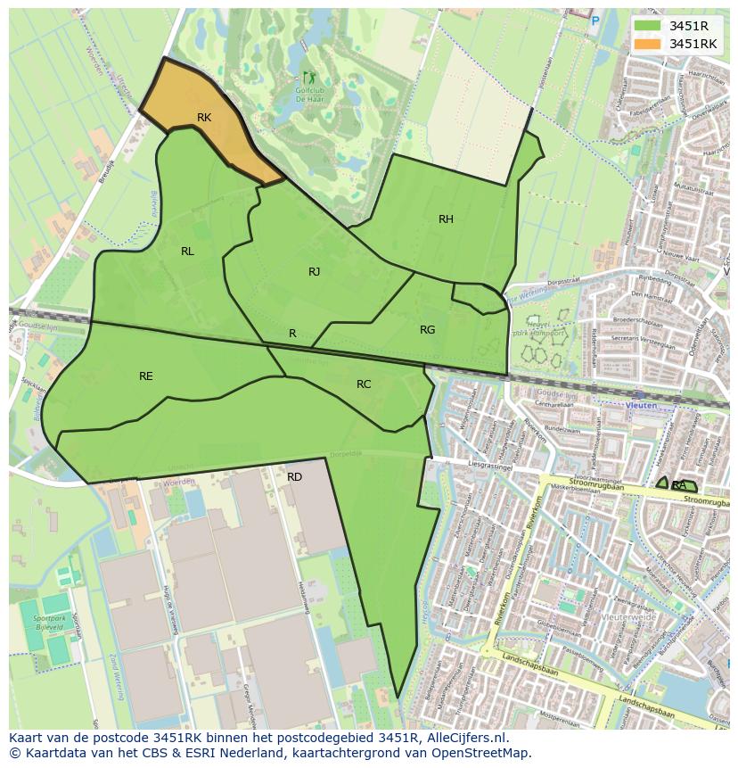 Afbeelding van het postcodegebied 3451 RK op de kaart.