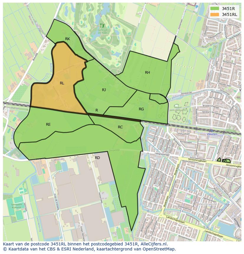 Afbeelding van het postcodegebied 3451 RL op de kaart.