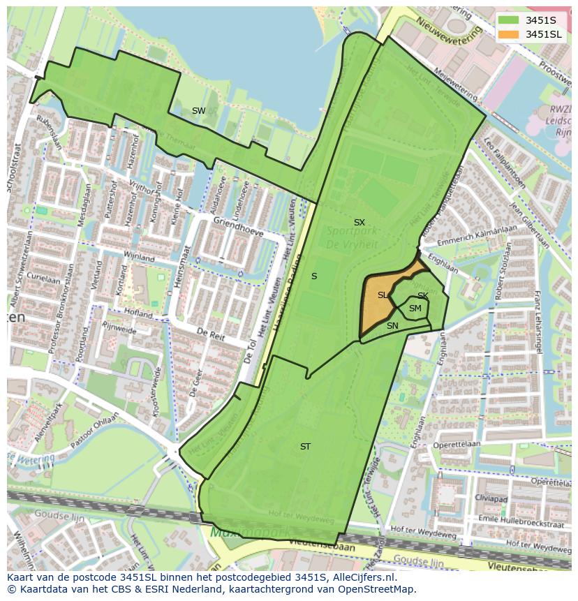 Afbeelding van het postcodegebied 3451 SL op de kaart.