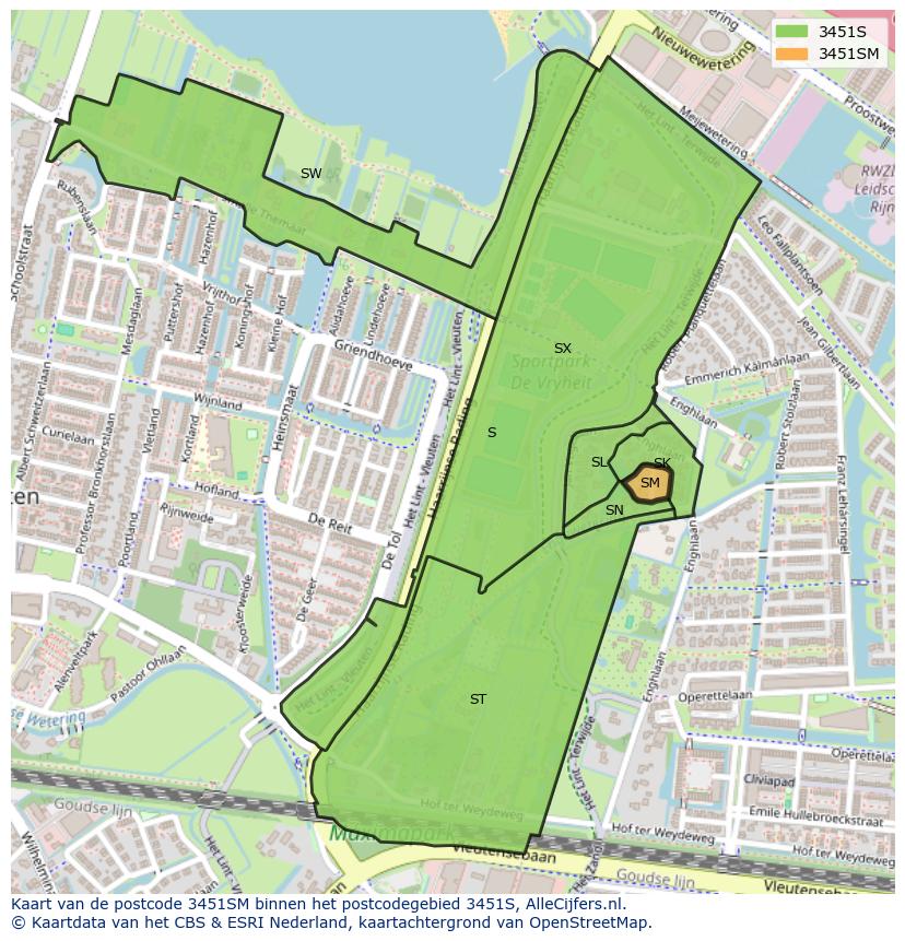 Afbeelding van het postcodegebied 3451 SM op de kaart.