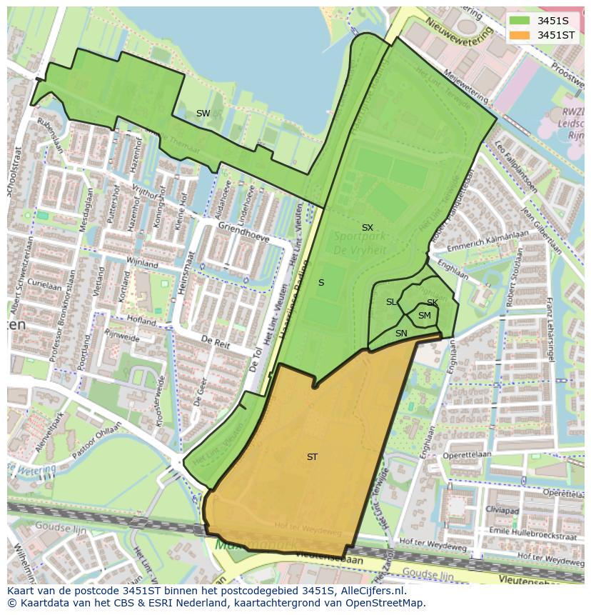 Afbeelding van het postcodegebied 3451 ST op de kaart.