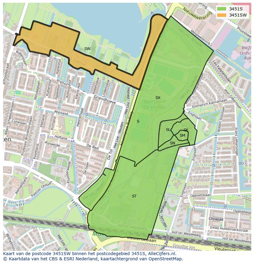 Afbeelding van het postcodegebied 3451 SW op de kaart.