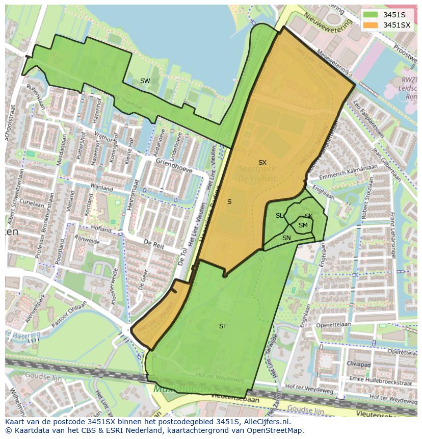 Afbeelding van het postcodegebied 3451 SX op de kaart.