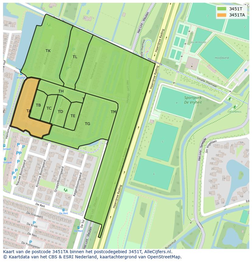 Afbeelding van het postcodegebied 3451 TA op de kaart.