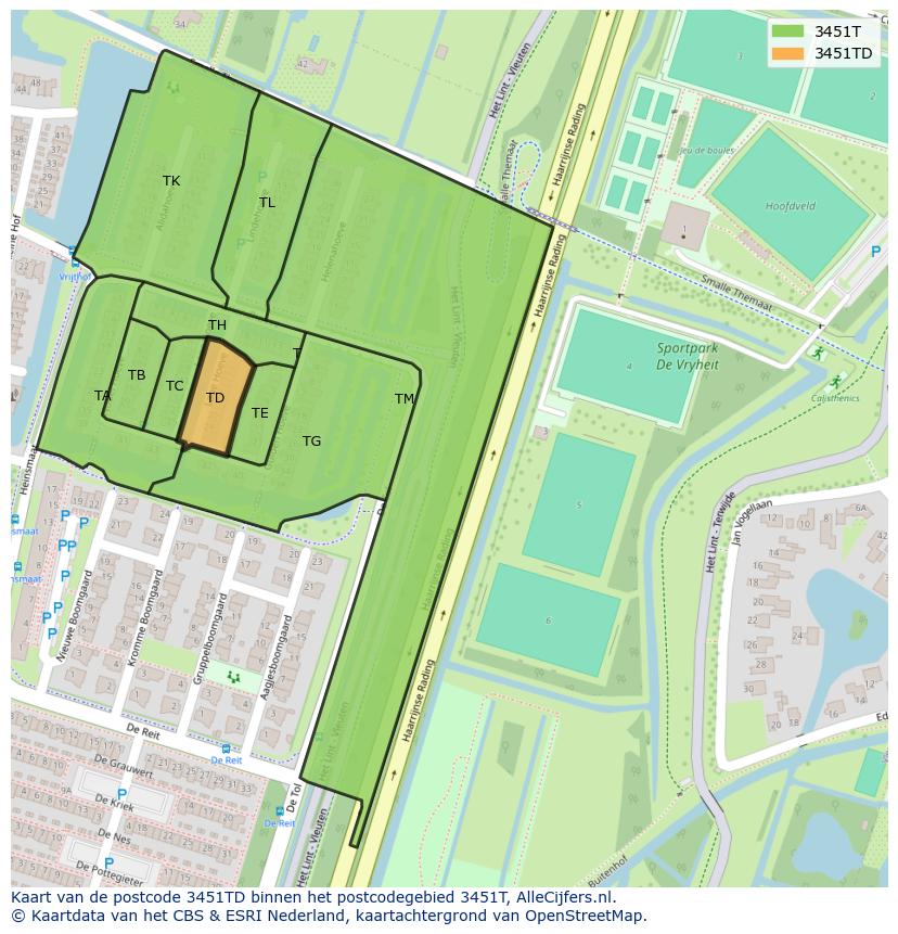 Afbeelding van het postcodegebied 3451 TD op de kaart.
