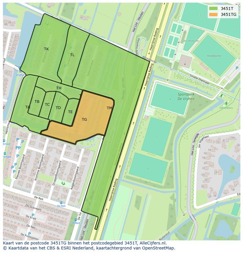 Afbeelding van het postcodegebied 3451 TG op de kaart.