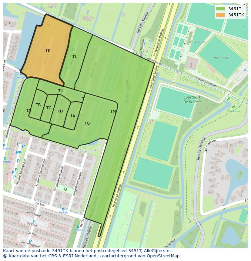 Afbeelding van het postcodegebied 3451 TK op de kaart.