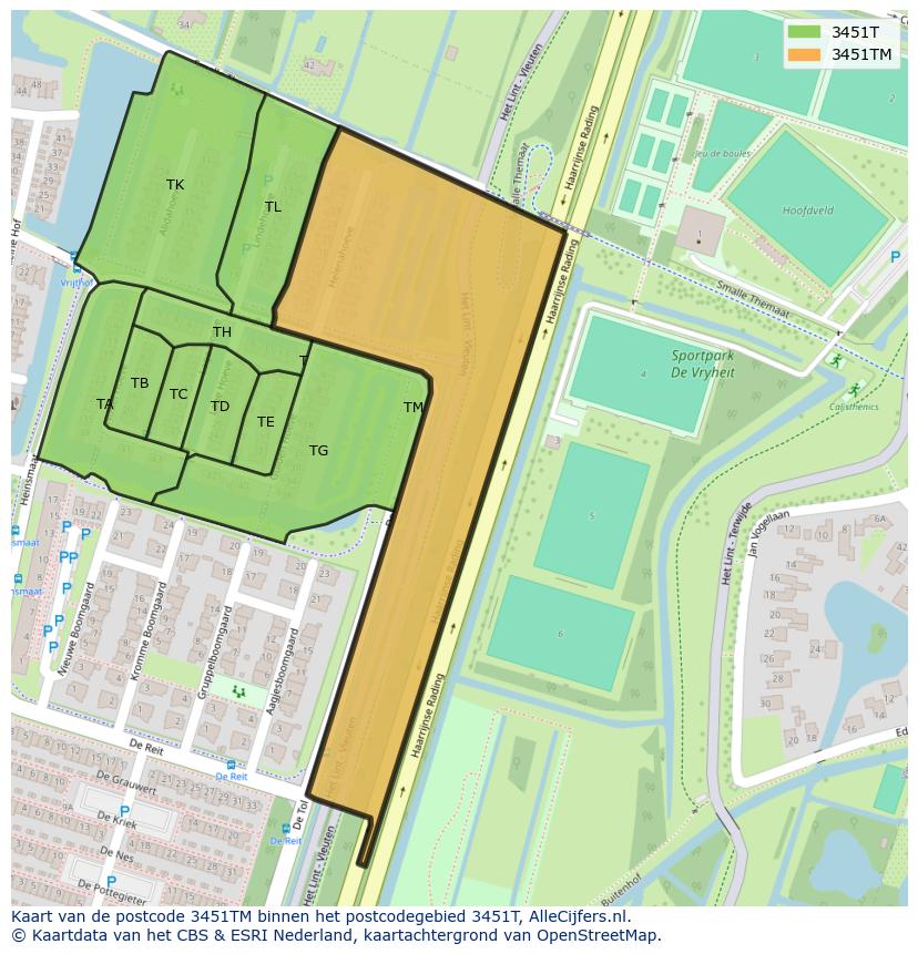 Afbeelding van het postcodegebied 3451 TM op de kaart.