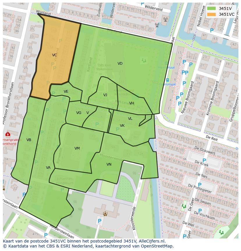 Afbeelding van het postcodegebied 3451 VC op de kaart.