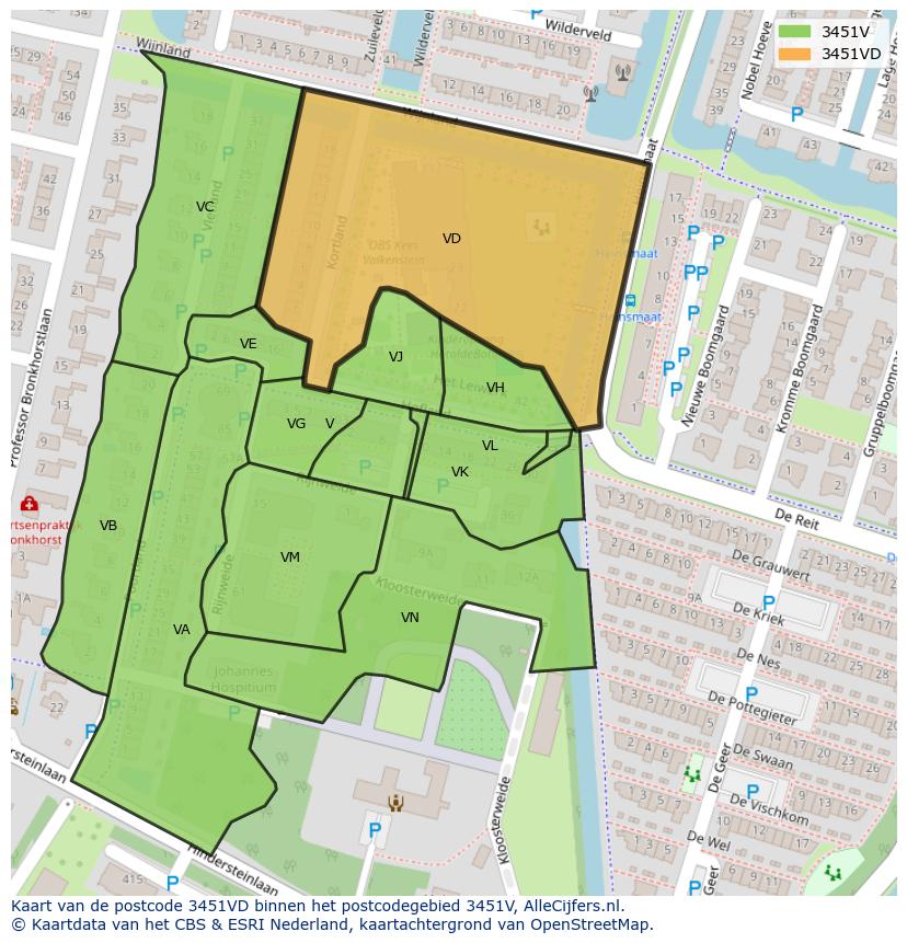 Afbeelding van het postcodegebied 3451 VD op de kaart.