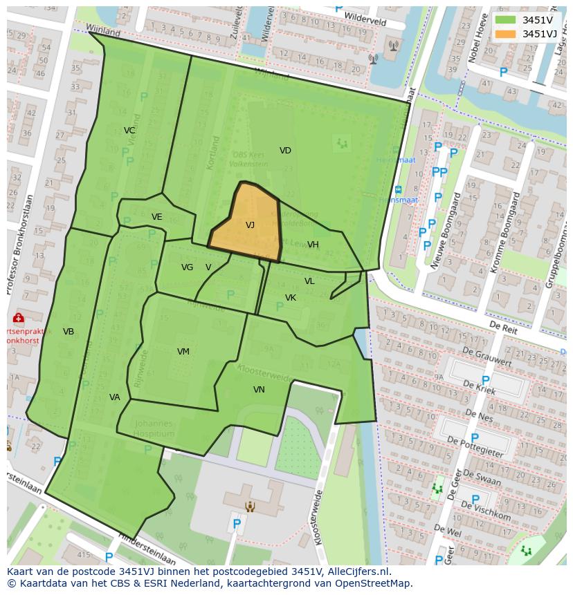 Afbeelding van het postcodegebied 3451 VJ op de kaart.