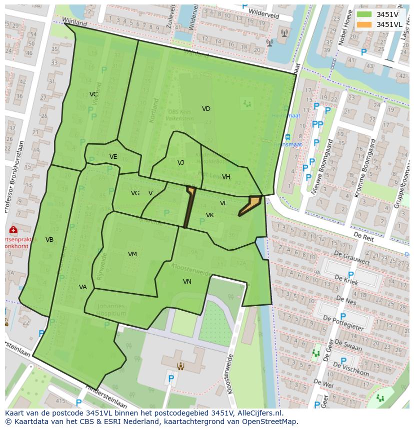 Afbeelding van het postcodegebied 3451 VL op de kaart.