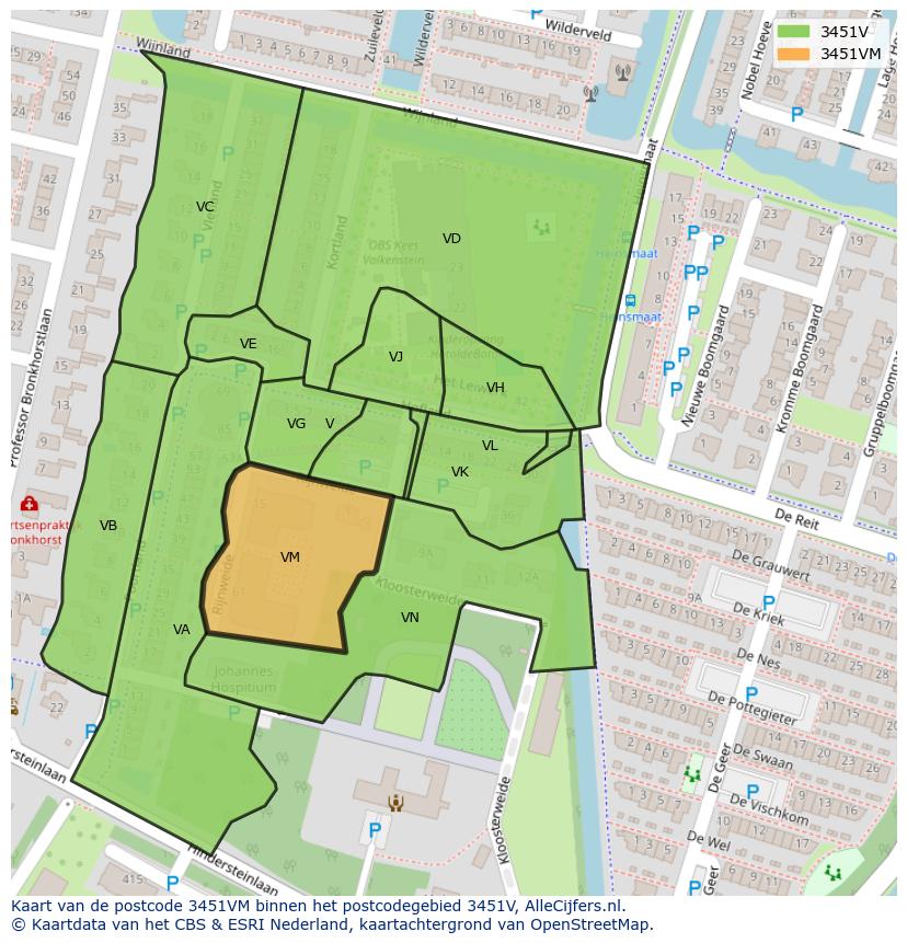 Afbeelding van het postcodegebied 3451 VM op de kaart.