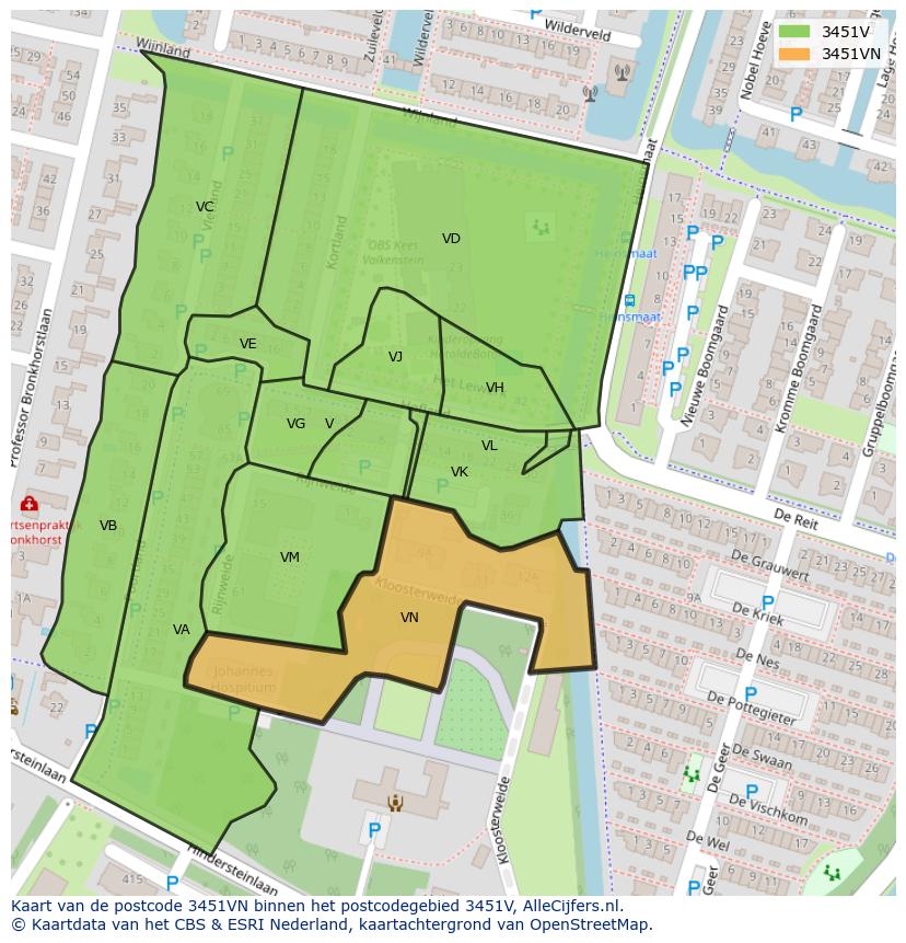 Afbeelding van het postcodegebied 3451 VN op de kaart.