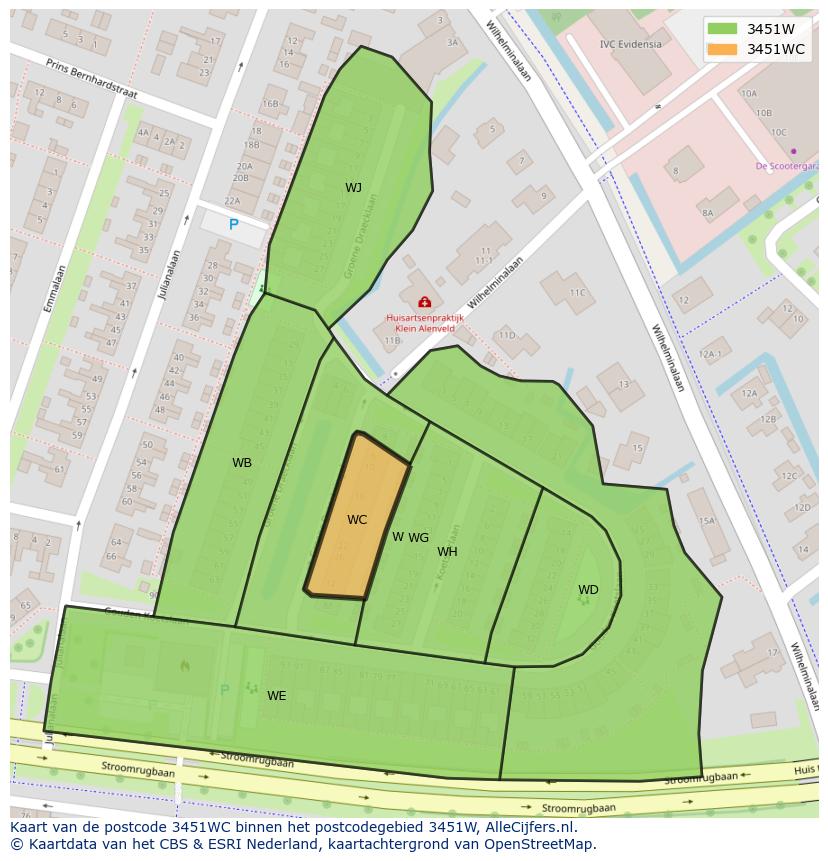 Afbeelding van het postcodegebied 3451 WC op de kaart.