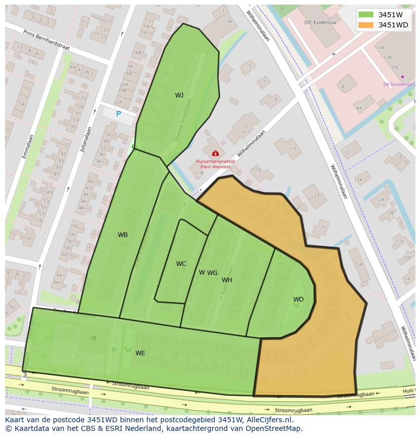 Afbeelding van het postcodegebied 3451 WD op de kaart.