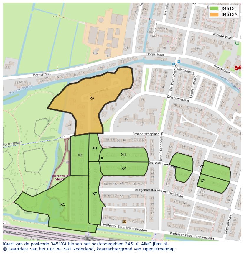 Afbeelding van het postcodegebied 3451 XA op de kaart.