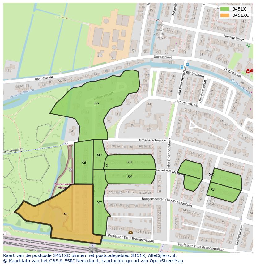 Afbeelding van het postcodegebied 3451 XC op de kaart.