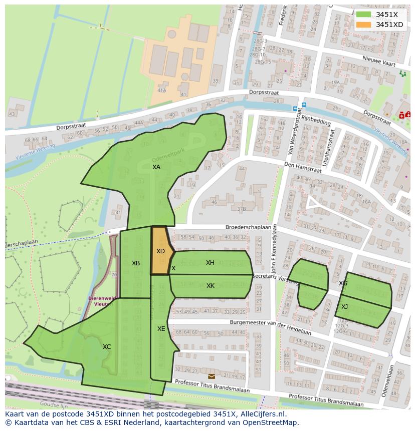 Afbeelding van het postcodegebied 3451 XD op de kaart.