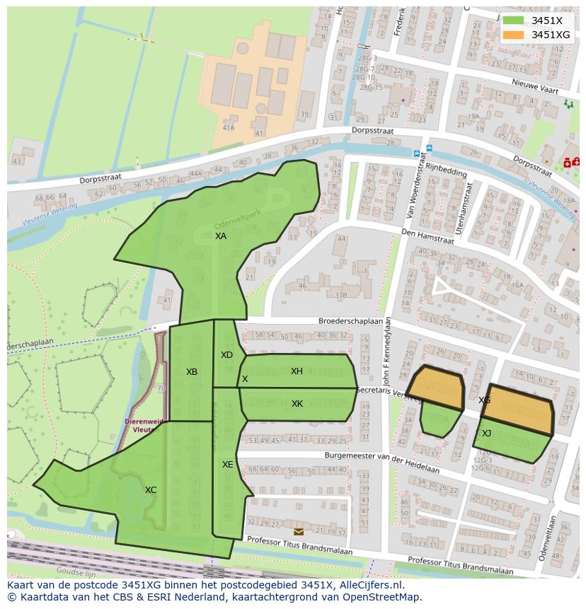 Afbeelding van het postcodegebied 3451 XG op de kaart.
