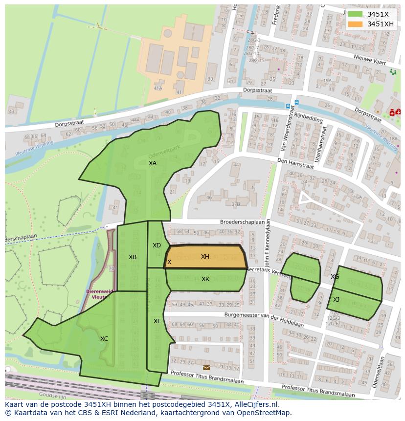 Afbeelding van het postcodegebied 3451 XH op de kaart.