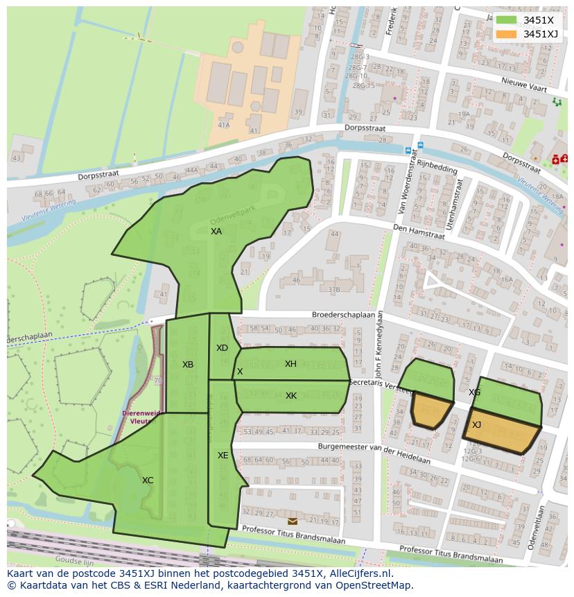 Afbeelding van het postcodegebied 3451 XJ op de kaart.