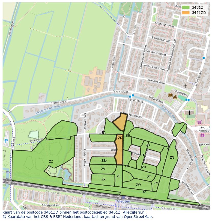 Afbeelding van het postcodegebied 3451 ZD op de kaart.