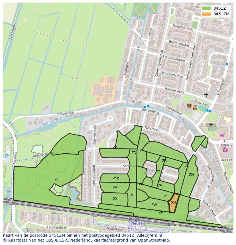 Afbeelding van het postcodegebied 3451 ZM op de kaart.