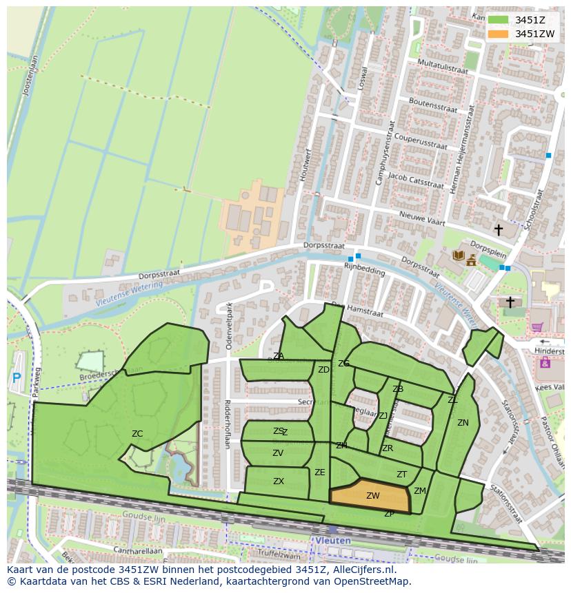 Afbeelding van het postcodegebied 3451 ZW op de kaart.