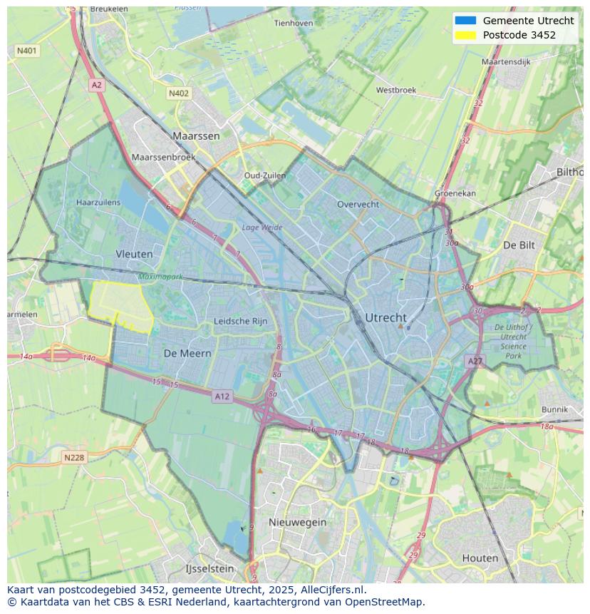 Afbeelding van het postcodegebied 3452 op de kaart.