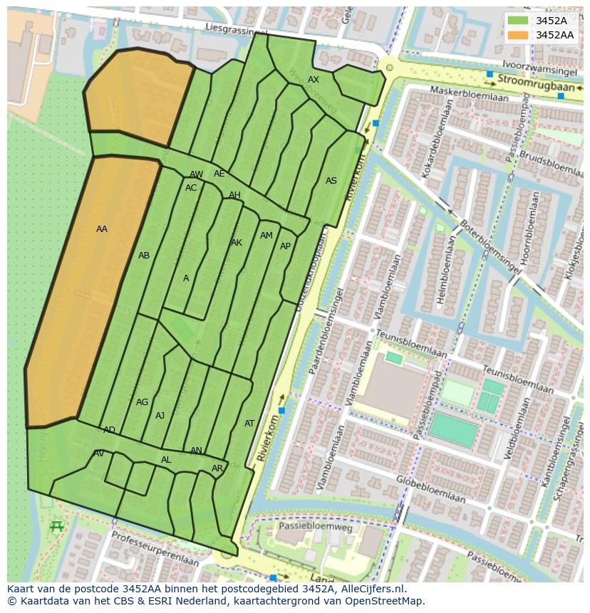 Afbeelding van het postcodegebied 3452 AA op de kaart.