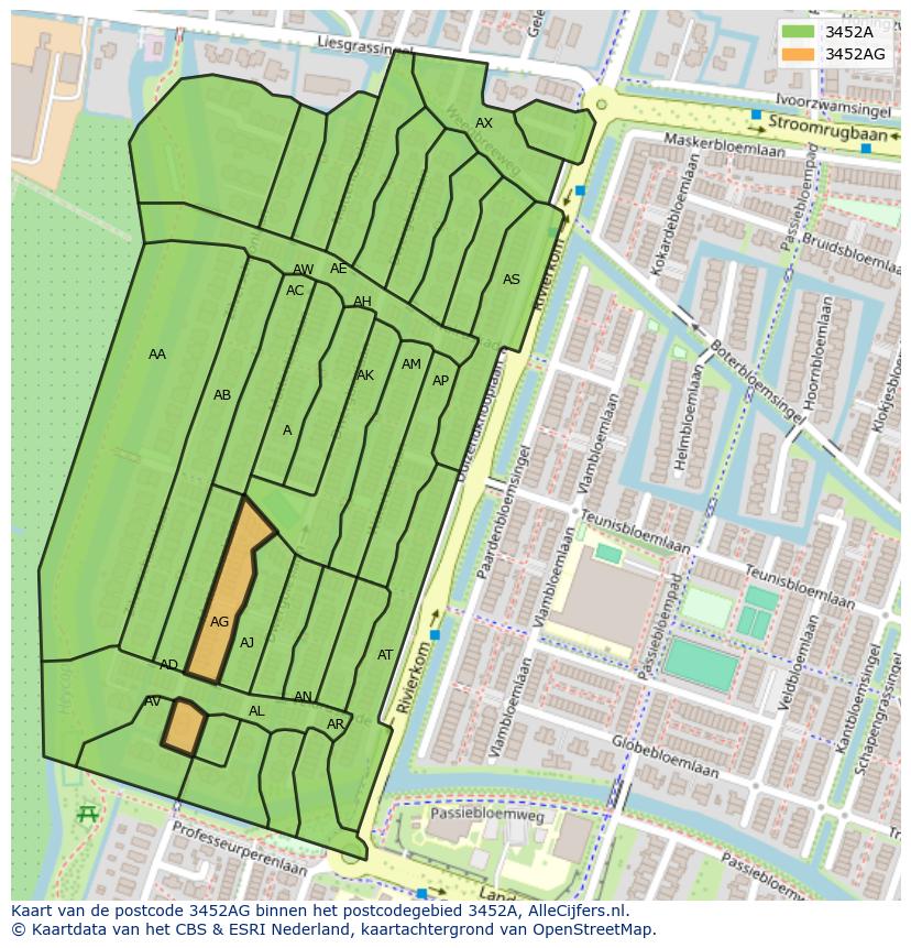 Afbeelding van het postcodegebied 3452 AG op de kaart.